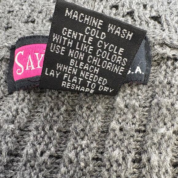 VTG Y2K Say What Open Front Dark Grey Wool Blend Taylored Knit Cardigan Sz M - Picture 5 of 5